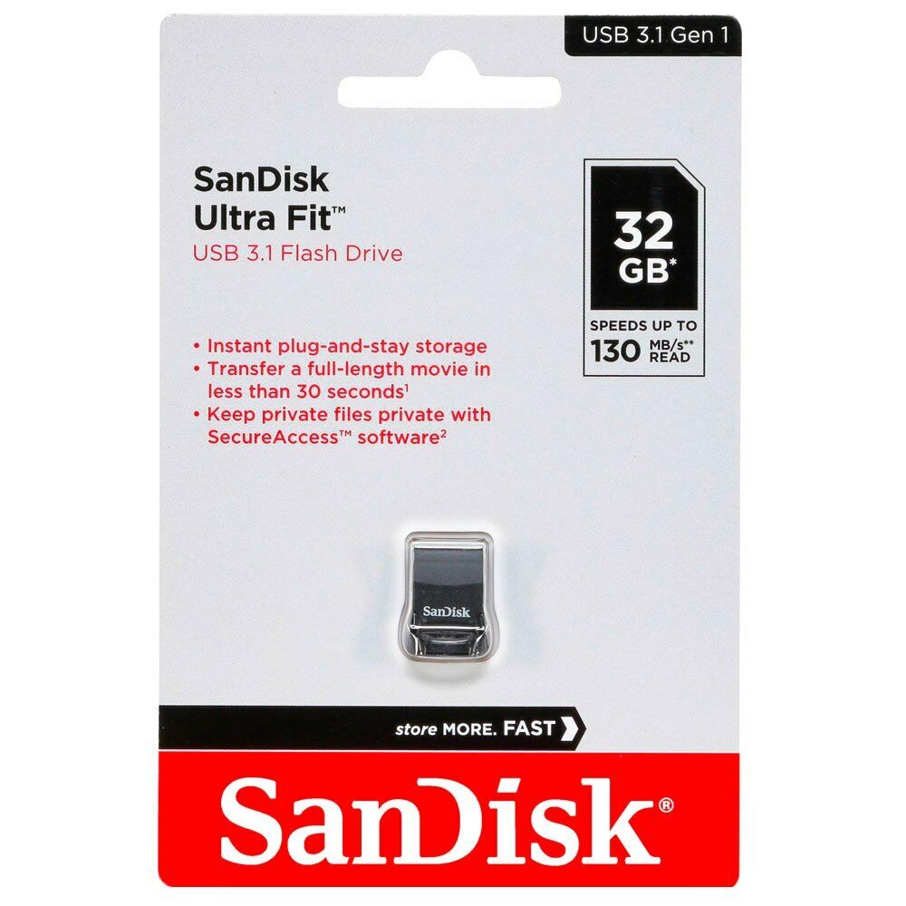 619659163402.jpg SANDISK USB 3.1 FLASH DRIVE ULTRA FIT 32GB - Image 1