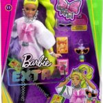 MATTEL BARBIE EXTRA DOLL AND ACCESSORIES WITH NEON GREEN HAIR FEATHER BOA AND PET PARROT